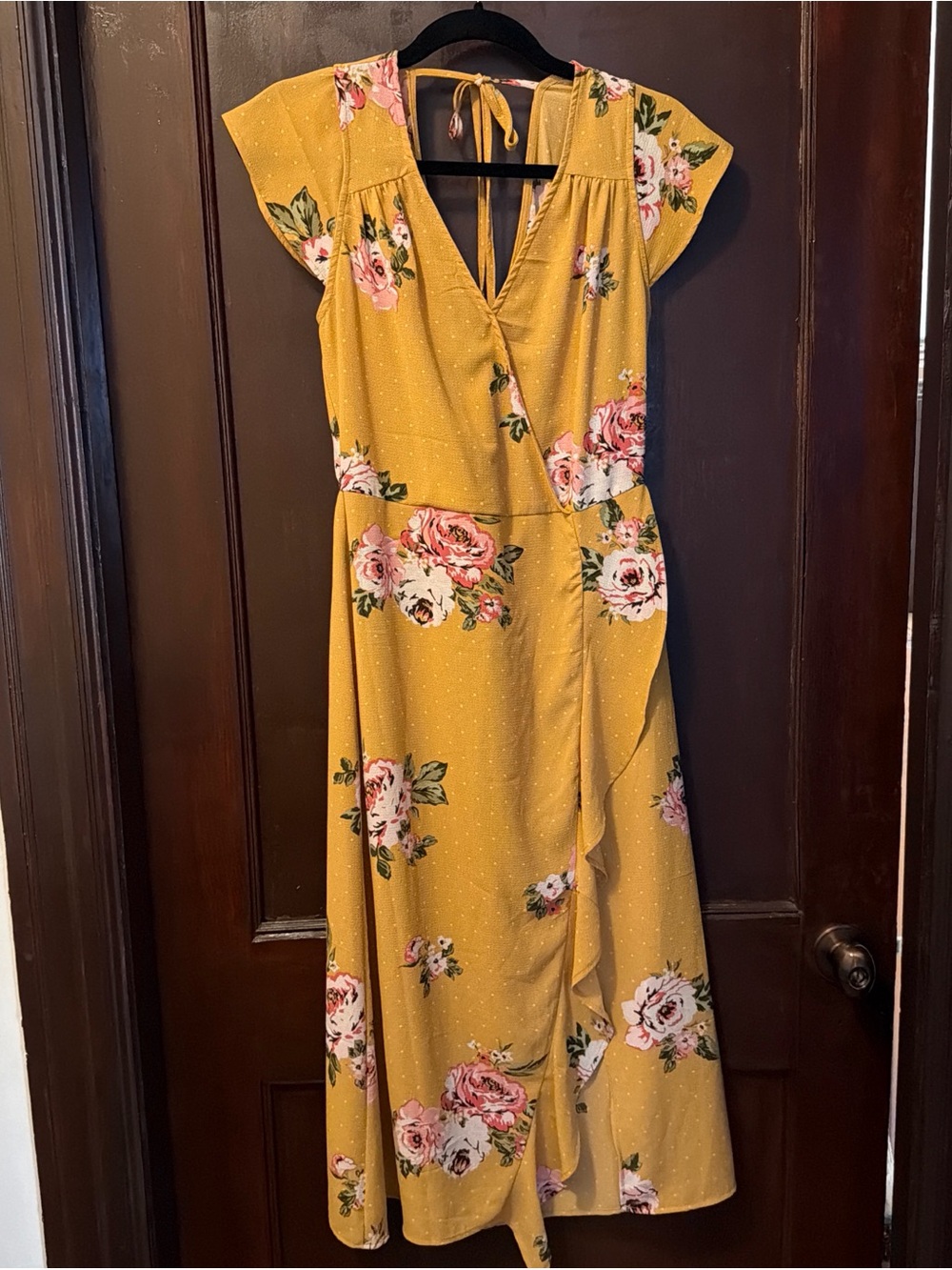Floral Yellow Wrap Maxi Dress - Women's